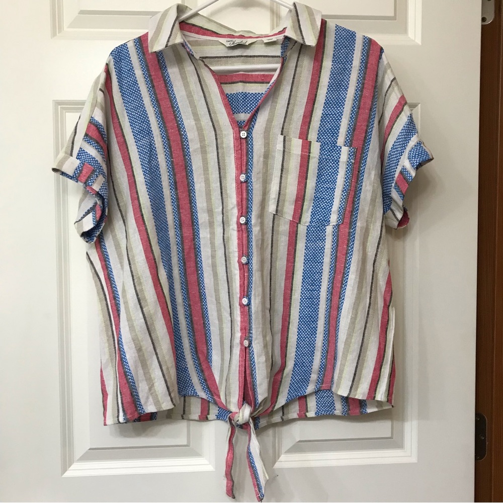 Caffe Marrakesh Linen Blend Loose Fit Striped Shirt Medium